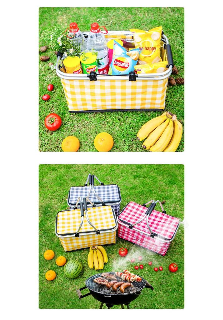 Large Capacity Portable Picnic Basket Cooler Bag with Aluminum Foil for Outdoor Camping