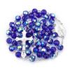 Dark Blue Glass Crystal Catholic Rosary Necklace Virgin Christ Cross Rosary Necklace