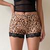 Women Sexy High Waisted Leopard Print Lace Splicing Bodycon Safety Shorts