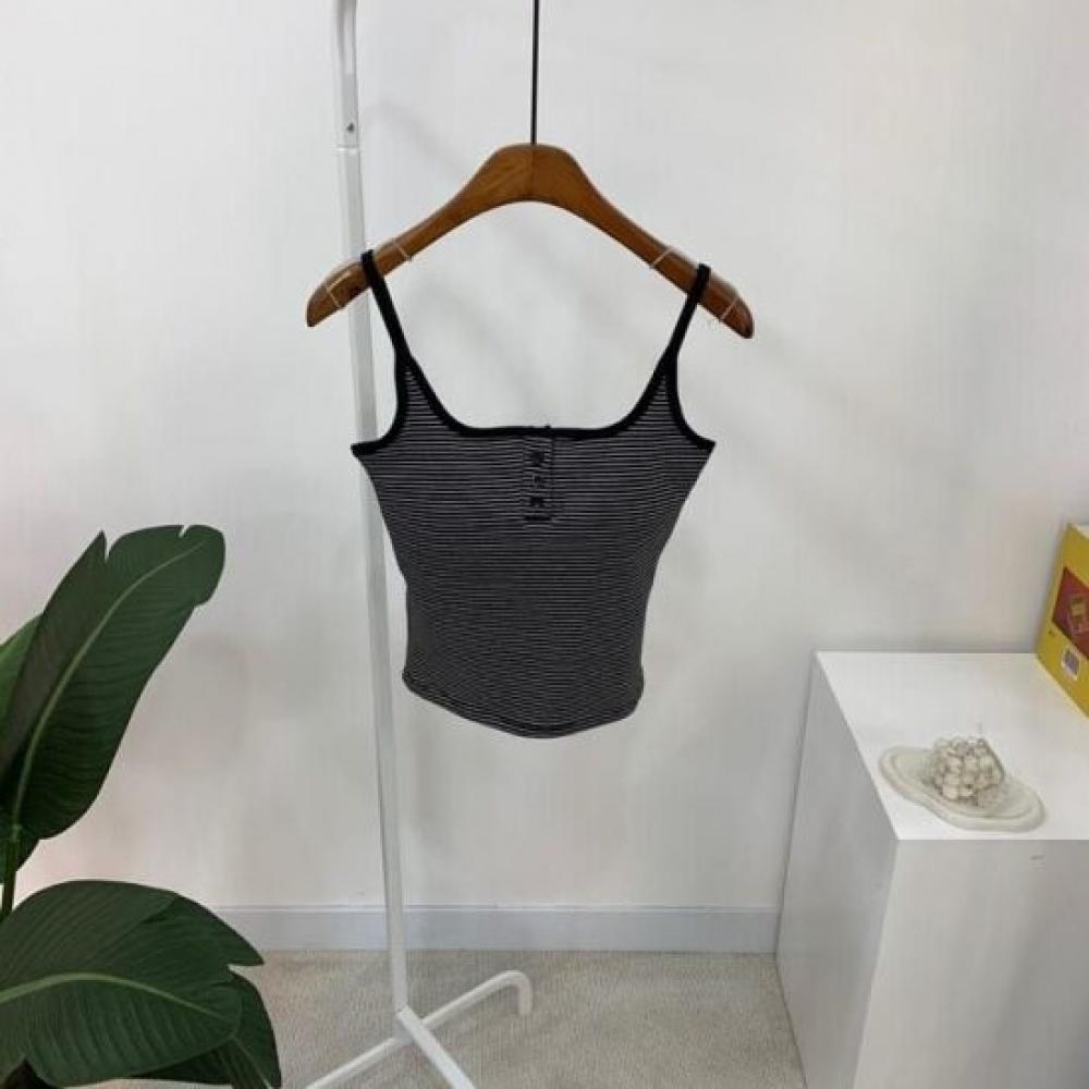 C S In The Room Hoto Stripe Button Strap Tank Top 4Color