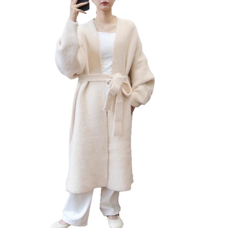 Imitation mink velvet lazy wind sweater jacket women's long autumn and winter new belt temperament knitted cardigan