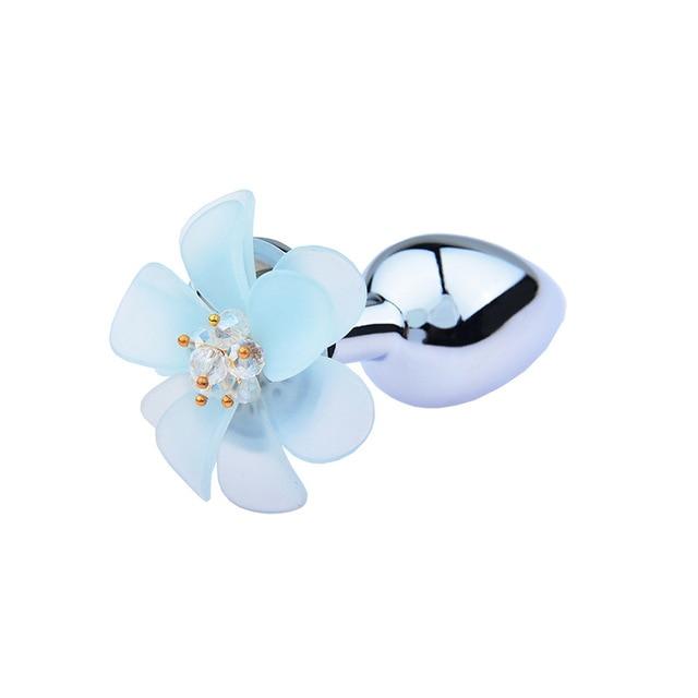 Pink Blue Flower Pretty Metal Anal Butt Plug For Women Or Men Non Vibrating Butt Plugs
