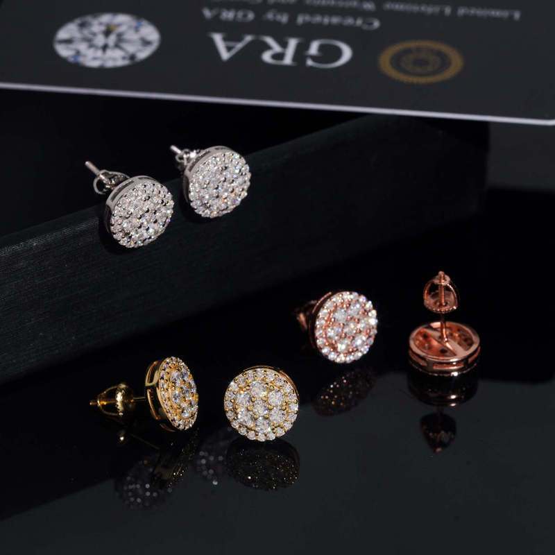 Full Moissanite D Color Women's Hip-hop Round Earrings 925 Silver Screw Ear Stud High Quality Fine Jewelry for Women men Gift