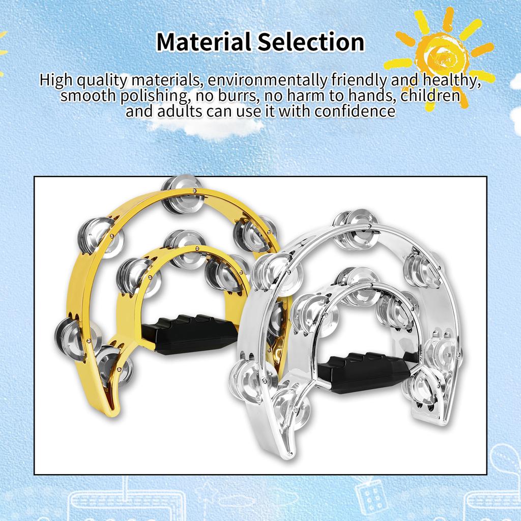 Handbell Double Row Handbell Half Circle Tambourine Half Moon Tambourine Metal Jingles Percussion Instrument for Adults