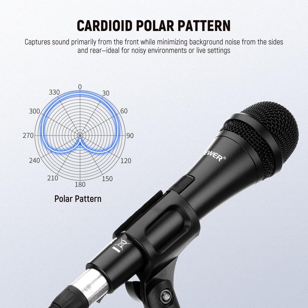NEEWER Cardioid Dynamic Microphone with XLR Rigid Metal Unidirectional Pickup Mic for Musical Public PC Streaming Black NW-040 Cable, Housing,