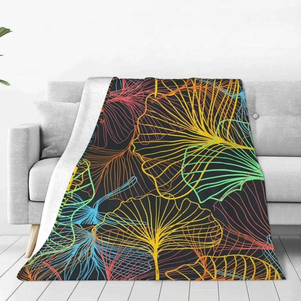 Ginkgo Biloba Flannel Blanket Super Warm Colorful Leaves Print Bedding Throws Winter Travel Office Bedroom Novelty Bedspread