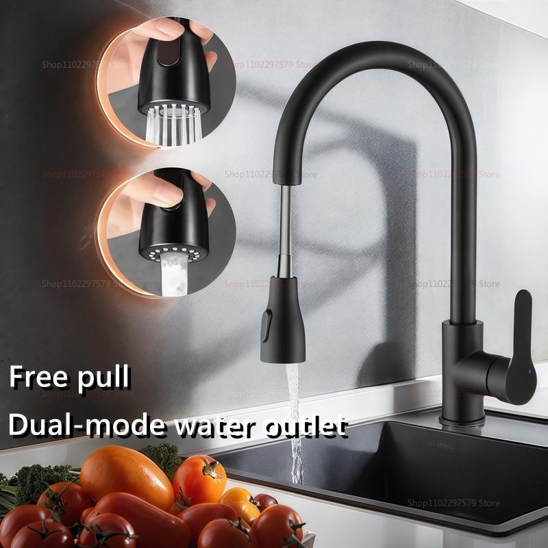 304 Stainless Steel Pull-out Automatic Rebound Dual-mode Water Outlet Faucet Wash Basin Kitchen Hand Washing Faucet