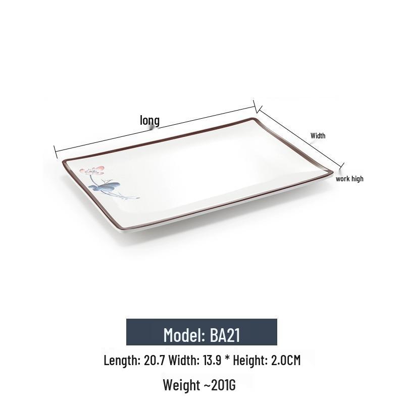 Melamine Rectangular Imitation Porcelain Plate for Sushi, BBQ, Cold Dishes - Commercial Use.