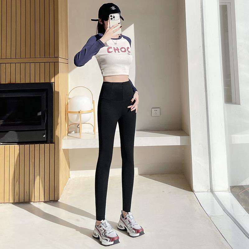 Zipper-breasted women's outer wear new spring and autumn thin high-waisted belly Barbie sandfish leggings