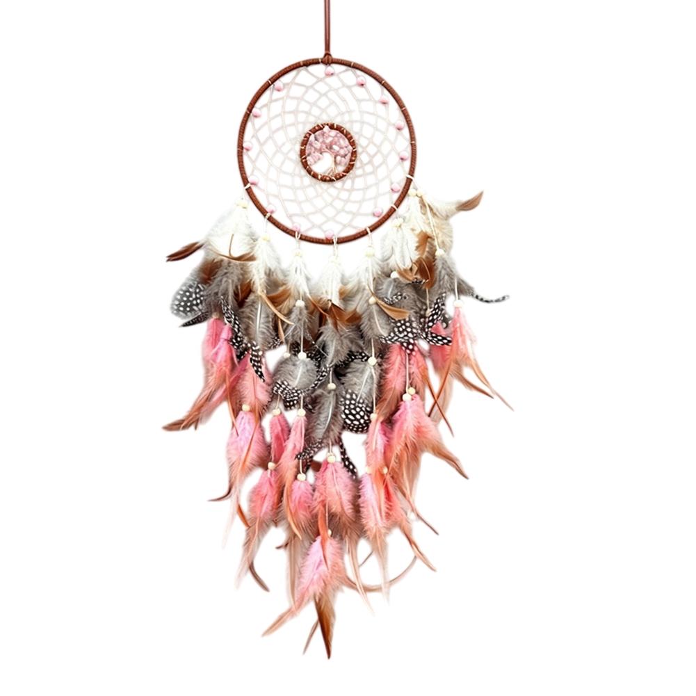Decorative Hanging For Dream Catcher with Natural Feathers and For Crystal Detailing for Spiritual and Aesthetic Use розовый
