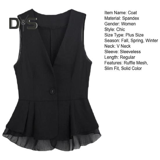 Dámská dámská vesta kabát na jeden knoflíček zapínání bez rukávů nařasený volán síťovaná patchwork kabátek slim fit jednobarevný ležérní denní nošení vesta
