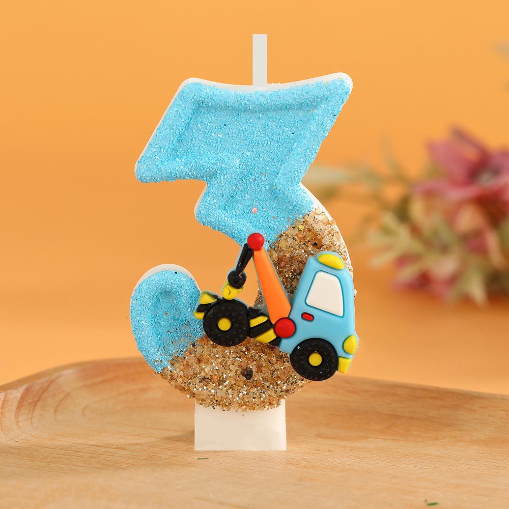 Handmade Cartoon Excavator Birthday Number Candles for Kids' Cake Decoration
