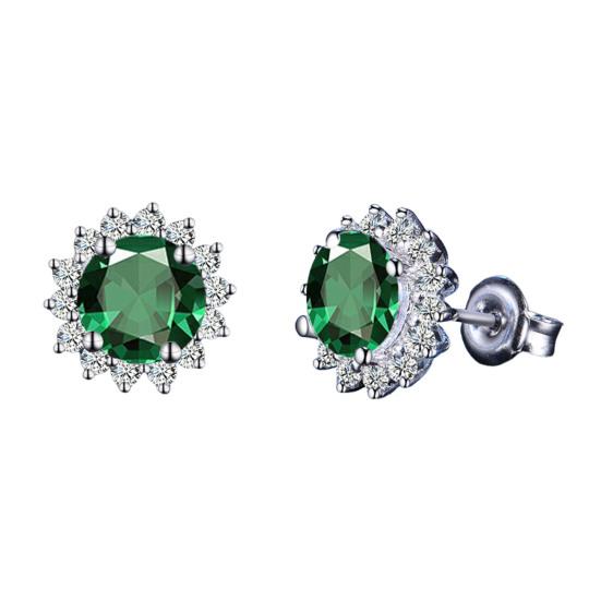 1 Pair Stud Earrings Sunflower Shape Cubic Zirconia Inlaid Ear Studs Women Geometric Earrings