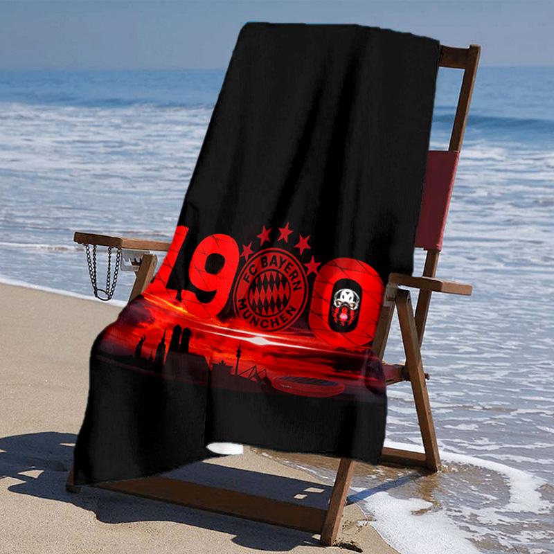 proof beach towel with FC Bayern München logo pattern - soft,absorbent,quick-drying,machine washable - perfect for swimming,camping,bathing
