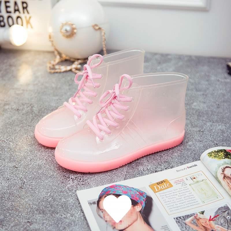 Jelly Transparent Non-slip Fashion Waterproof Shoes Rain Shoes Rain Boots Rubber Shoes Overshoes Velvet Cotton Water Boots Women's Short Tube Adult