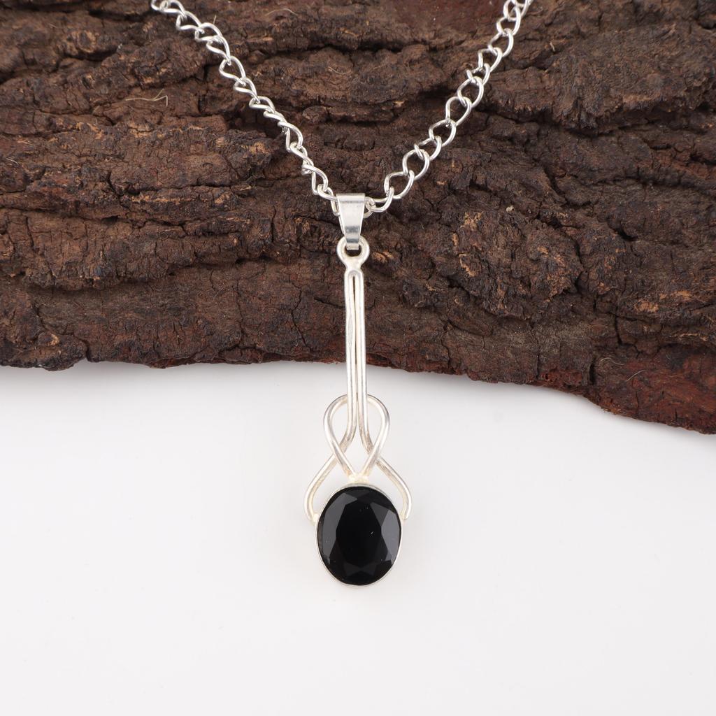 Black Onyx 925 Solid Sterling Silver Pendant, Handmade Gemstone Jewelry Pendant For Memorial Day