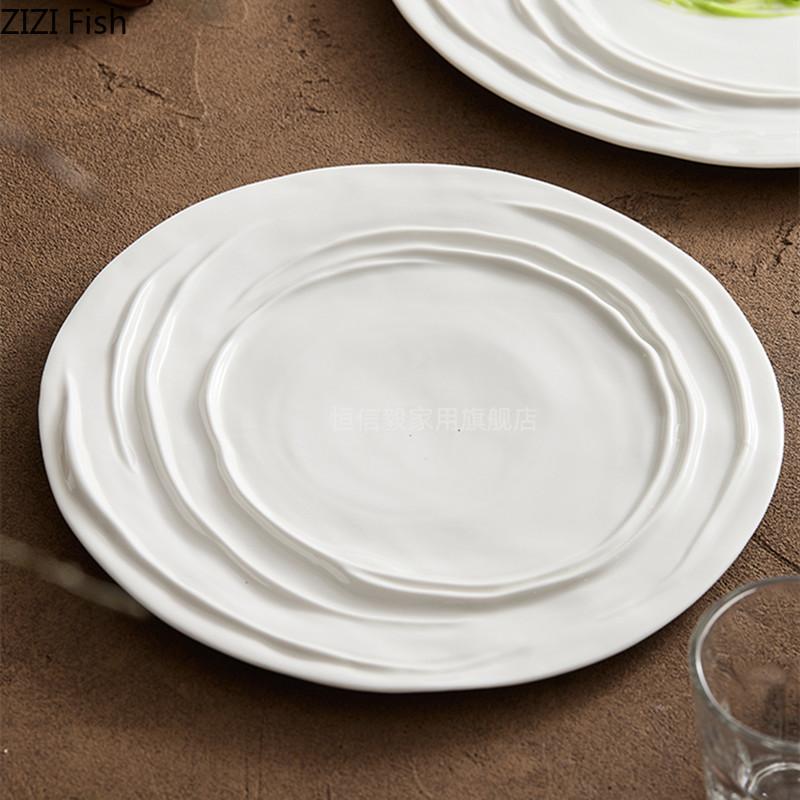 White Ceramic Dinner Plate Family Party Dinner Roast Steak Plate Restaurant Main Dish Creative Food Decoration Dessert Plate