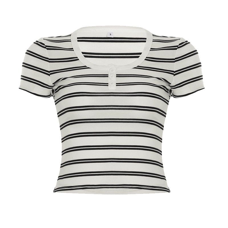 

Short-Sleeve T-Shirt for Women, 2026 Spring/Summer New Style, U-Neck, Slim Fit, Flattering, Suitable for Layering or Wearing Alone, Short Knit Top White S