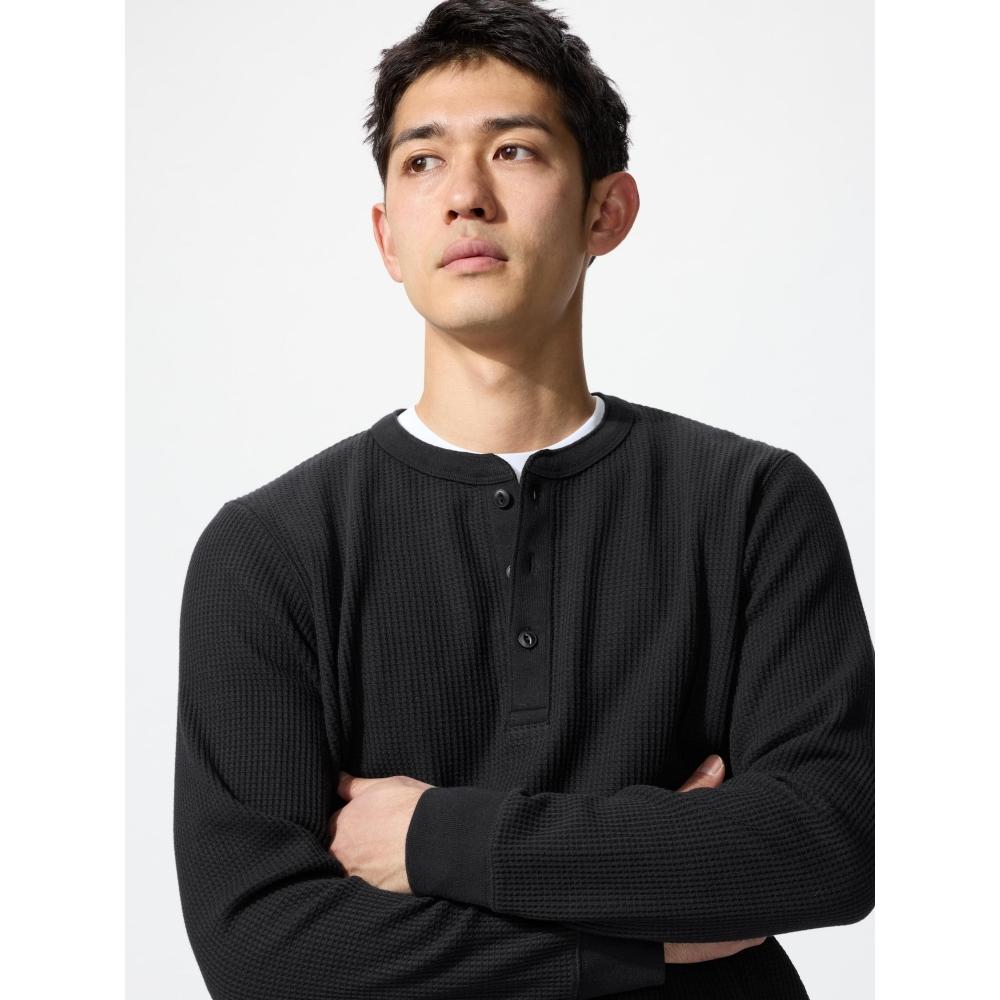 Uniqlo Waffle Henley Neck T  Long Sleeve 