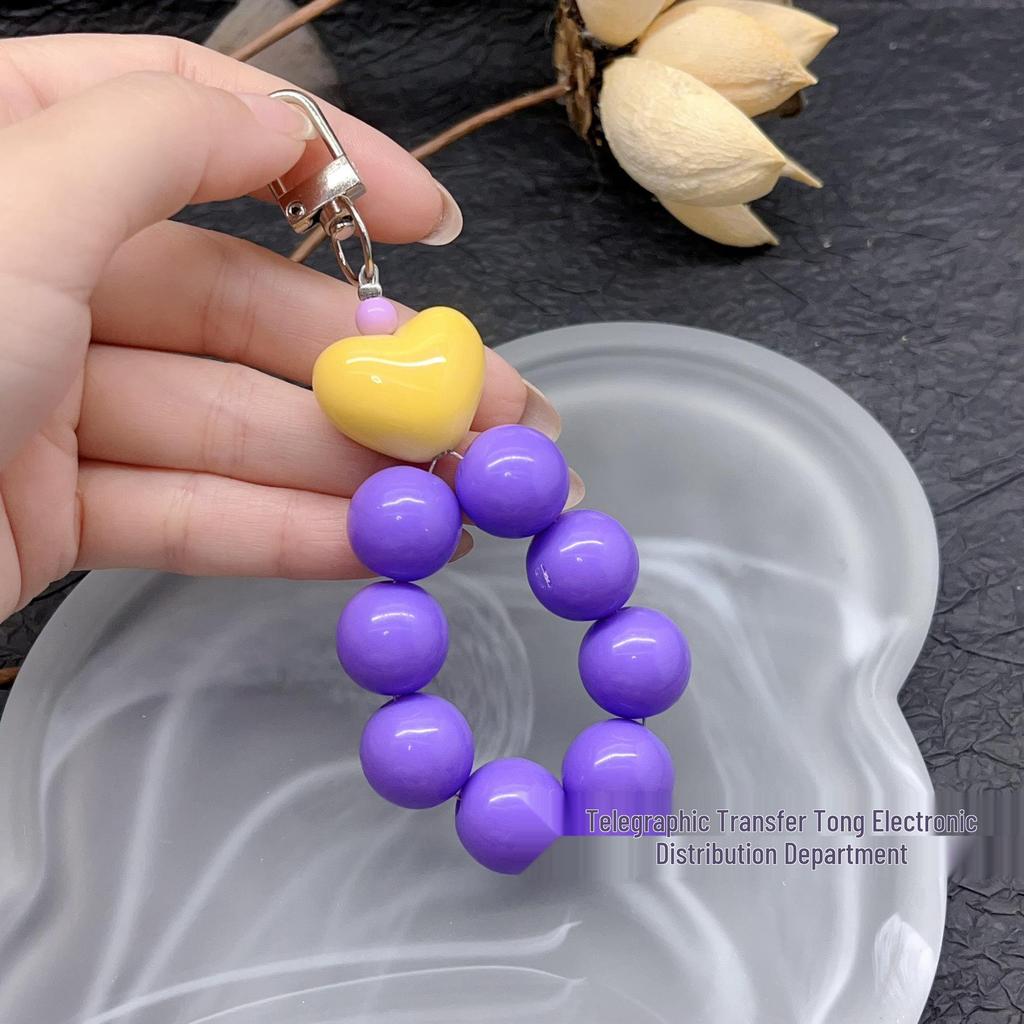 Korean Style Cute Colorful Beaded Heart Phone Lanyard and Camera Charm for Women