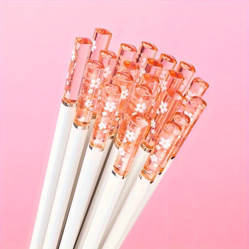 Sakura Theme Gift Chopsticks Set, 5 Pairs (24cm) with Decorative Stand, High-Quality Alloy, Smooth Finish & Comfortable