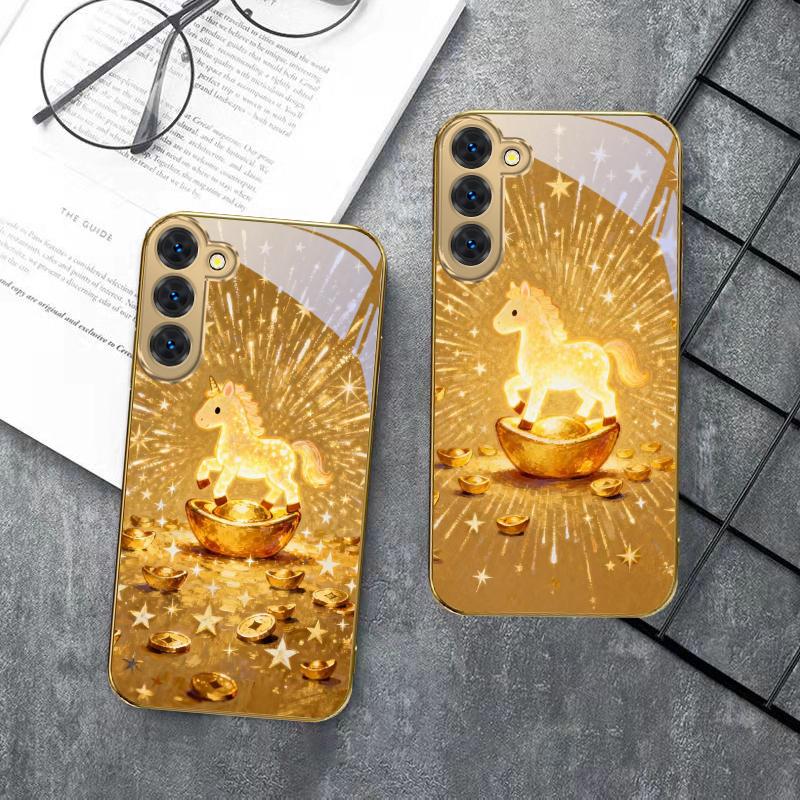 The shining golden pony For Samsung Galaxy S20 FE S21 S22 S23 Plus S24 Ultra S25Ultra S21+ S9+ S22Plus Golden glass phone case