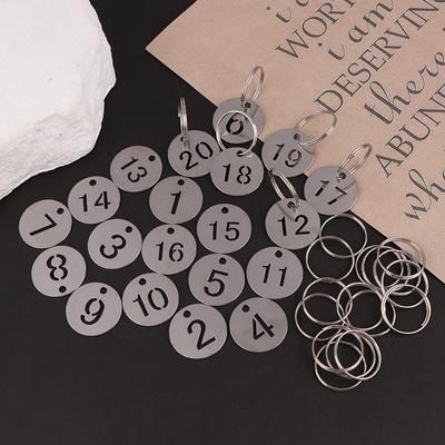 20 pezzi in acciaio inossidabile targhetta portachiavi etichette catena anelli rotondi identificatori valigia appesi chiavi numerate