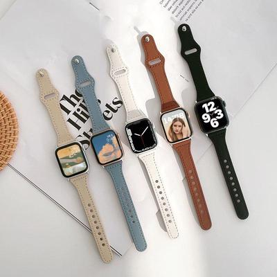 Compatible with Apple iWatch S10, Xiaomi 89Pro, Redmi 4, Huawei GT5: Women's Studded Small Waist Genuine Leather Watch Band