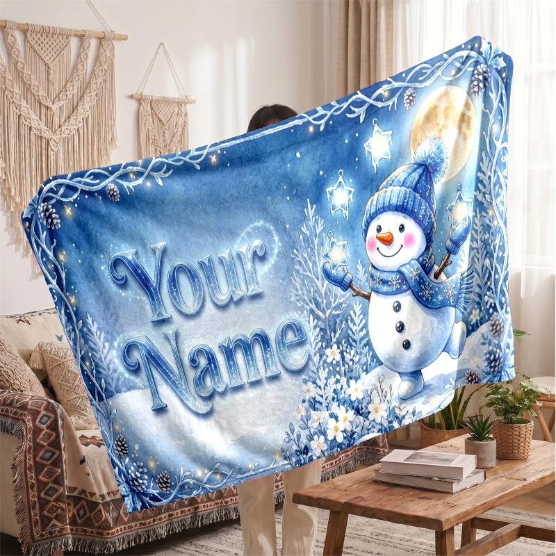 Christmas Custom Name Printed Flannel Blanket Warm Comfort Bed Throw Home Decor Holiday Gift