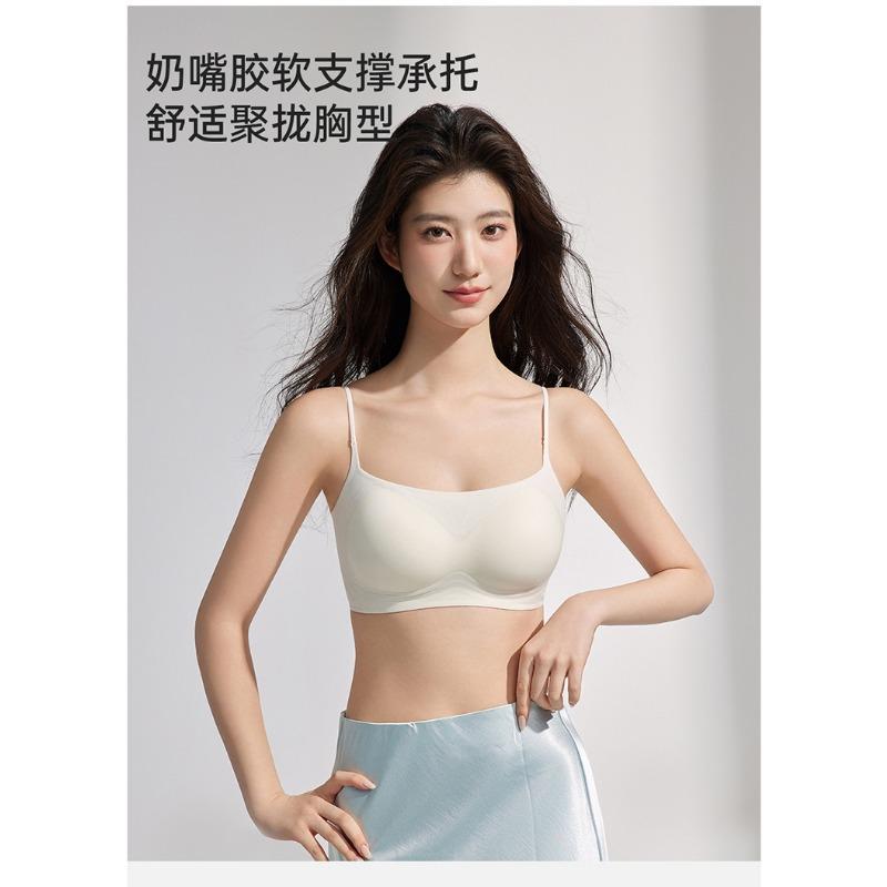 Women Thin Strap Low Neck Seamless Gathered Breathable Thin Bra