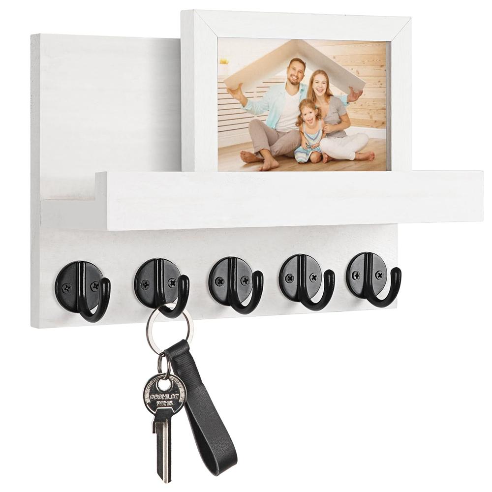 

Настенный держатель ключей для прихожей, декоративная настенная полка с крючками, держатели для ключей, поводок для собак, кошелек, деревянная вешалка для ключей белый