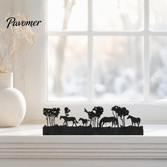 Modern Tabletop Centerpiece Metal Iron Christmas Horse Tree Candlestick, Forest Shadow Candle Minimalist Style Art Holder, for Holiday Mantel