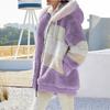 Autumn And Winter Warm Plush Patchwork Zipper Pocket Hooded Loose Jacket Women