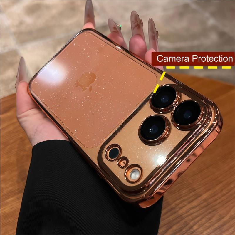 Luxury Clear Bling Glitter Plating Case for iPhone 17 Air 16 15 14 Plus 13 12 11 Pro Max Ultra Thin Lens Protection Hard Cover