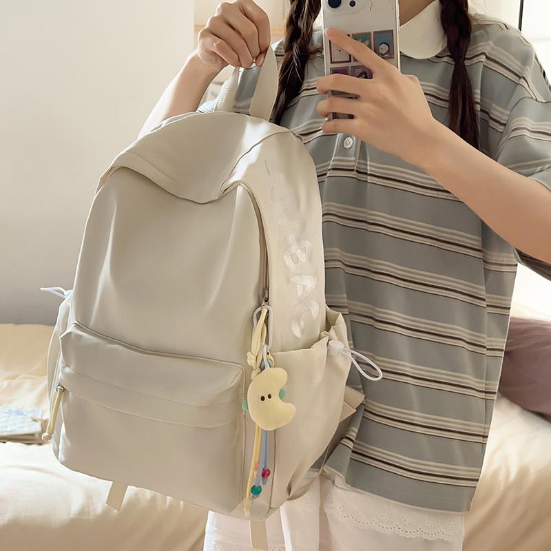 Girls' Solid Color Backpack Junior High School Students Lightweight Schoolbag Large Capacity Backpack
