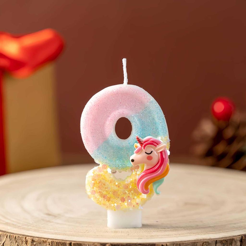 Glitter Unicorn Number Candles 0-9 for Kids' Birthday Cakes