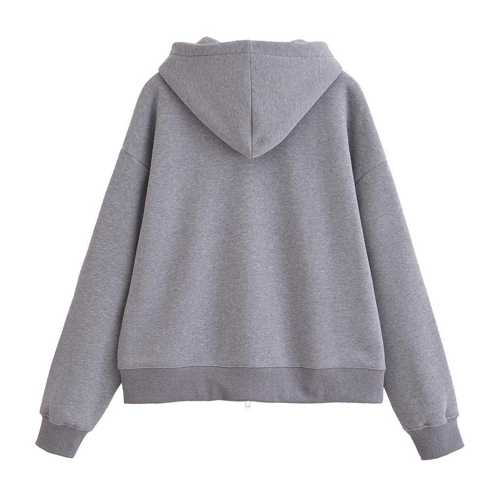 2025 Spring Women's Casual Zipper Sweatshirt Jacket & Flannel Straight-Leg Pants Set