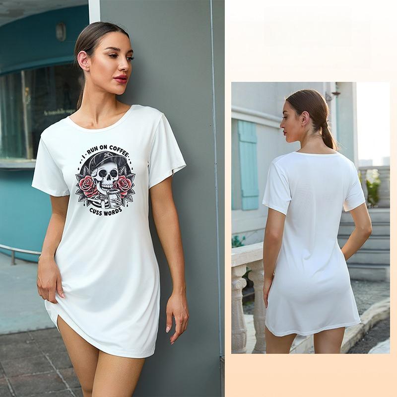 Women's Short Sleeve Loose Nightgown Multi-Pattern T-Shirt Style Loungewear 927 Casual Comfortable Sleepwear with Diverse Print Choices