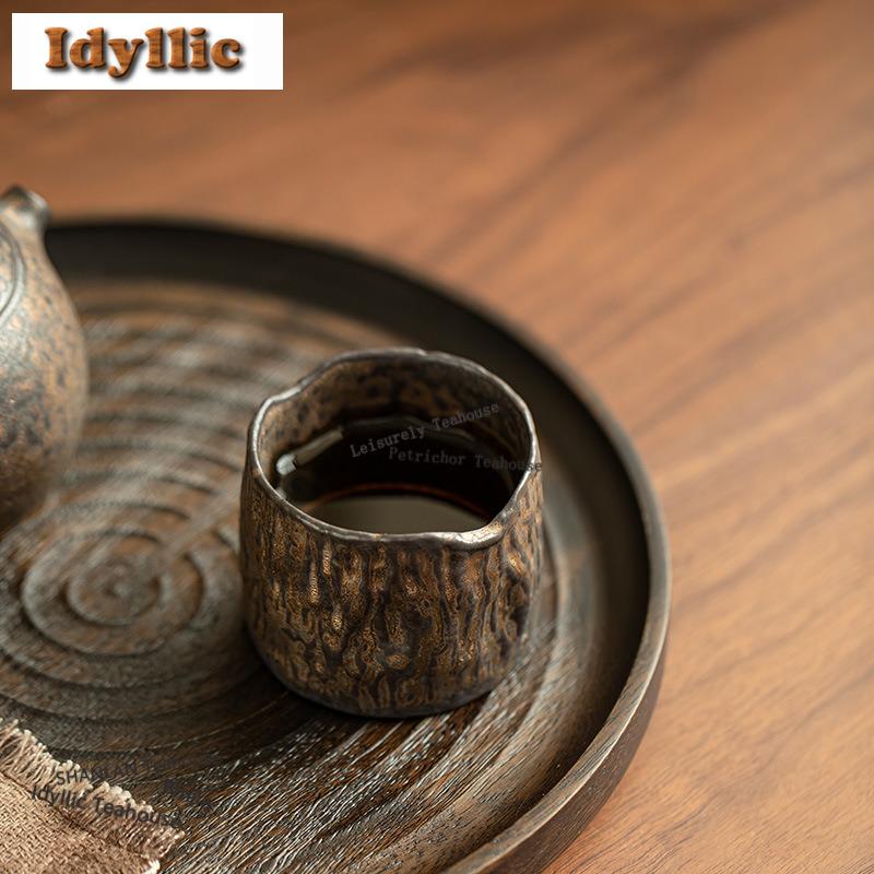 135ml Grobkeramik Vergoldete Eisenglasur Teetasse Traditionelle Teeschale Teetassenset Teeprobe Riechbecher Chazhan Meistertassen Cha