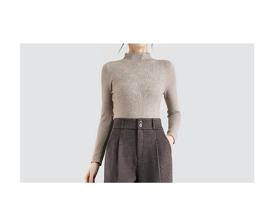 Women's Spring Style High-Waisted Oatmeal Wool Wide-Leg Fleece-Lined Pants
