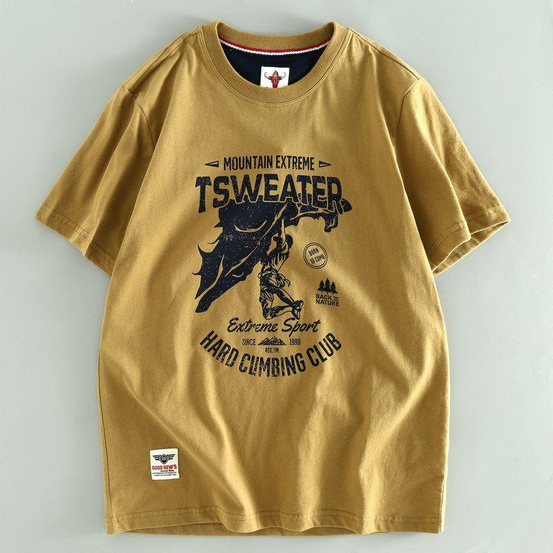 Overstock Export Brand Men s Summer T-Shirts, Round Neck Short-Sleeve T-Shirts, Japanese Export Men s Tops Mustard Yellow XL