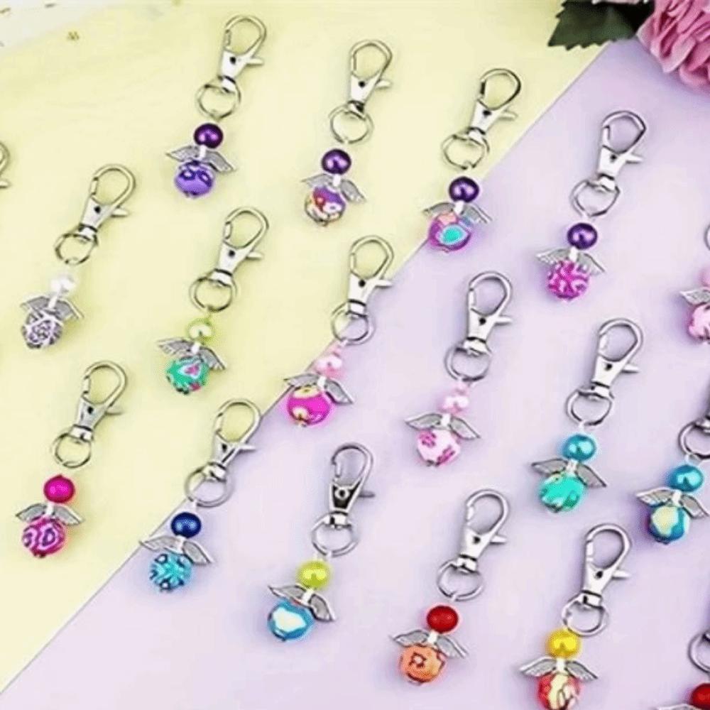 30Pcs/Set Creative Angel Charms Keychain Set Colorful Beaded Charms Angel Fairy Dangle Charms Durable Flexible Rotary Clasp Hook