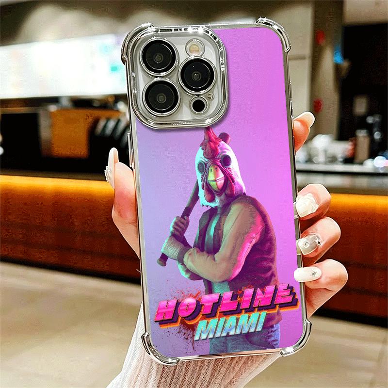 H-Hotline M-Miami Game Plating Phone Case For Iphone 16 17 Pro Max Air 16E 14 15 Plus 12 13 Mini Anti-Fall Airabag Cover