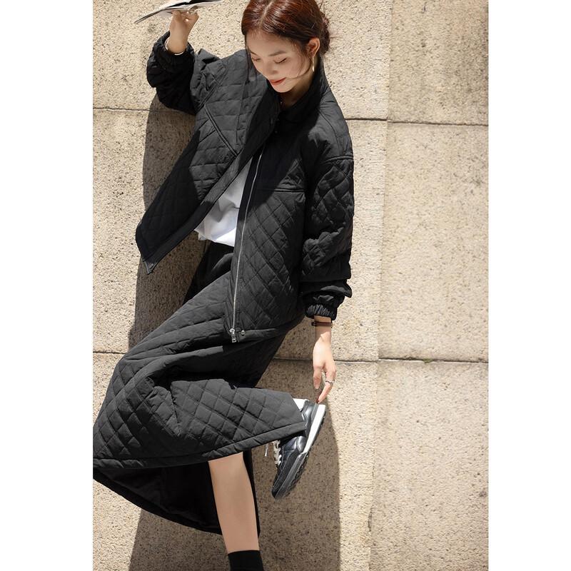 Demana Winter Warm Stand Collar Jacket & Quilted Skirt Set