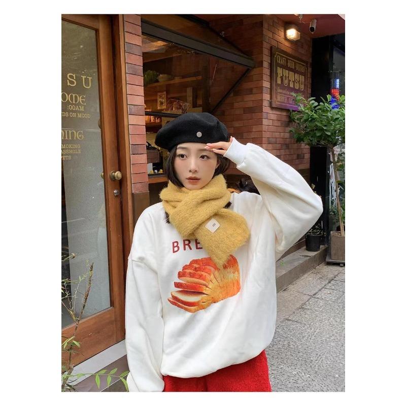 Wool Korean Style Purple Scarf for Girls in Autumn and Winter with White Wool To Keep Warm and Thickened Student Scarf