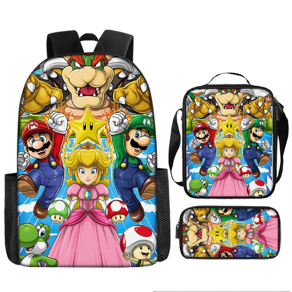 Cartoon Schoolbag Mario Backpack Satchel Pencil Case Three-Piece Set Mario Backpack