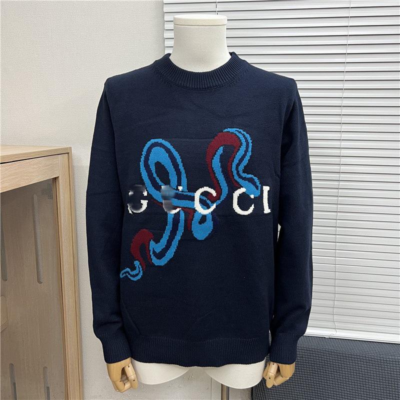 Höst/Vinter Unisex Lös Jacquardtröja med Broderat Bokstavslogotyp och Rund Hals