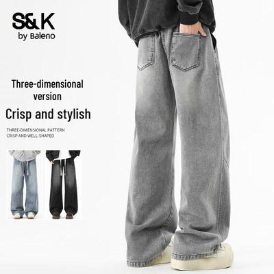 Baleno S&K Herren Locker Gerade Gewaschen Retro Jeans