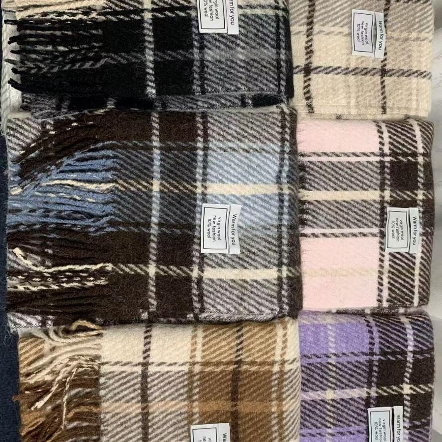Autumn and Winter Plaid Scarf Korean Style Retro Plaid Tassel Wool Thickened Versatile Warm Shawl for Women