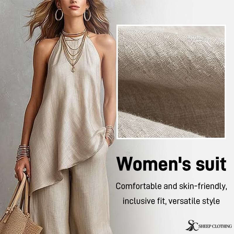 Women's Sleeveless Two Piece Set Round Neck Top and Long Skirt Casual Solid Color Outfit